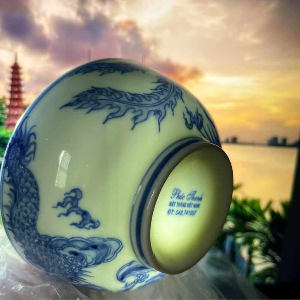 Authentic Vintage Porcelain Dragon & Pheonix Tea Cups Vietnam Wedding Gift